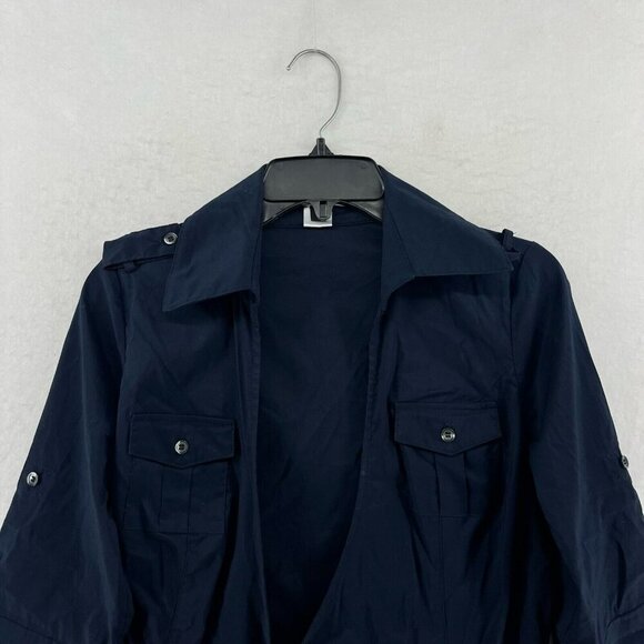 Diane Von Furstenberg Blazer Women's Sz 4 Navy Blue Tie Wrap Roll Tab 3/4 Sleeve - Picture 8 of 11